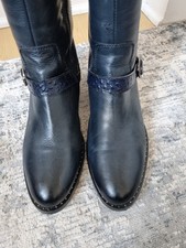 Beautiful Navy soft leather knee high lace & Zip Boots Size 6. Never Worn