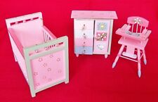 Dolls House Miniature Nursery Set Cot Highchair Drawers Pink Blue Suit Child