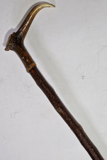 RUSTIC VINTAGE WALKING HIKING STICK LONG CROOK STAFF DEER ANTLER HORN HANDLE 51"