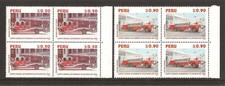 FIRE FIGHTING PERU 1994 FIRE APPLIANCES SET OF 2 BLOCKS OF 4 WITH SELVIDGE