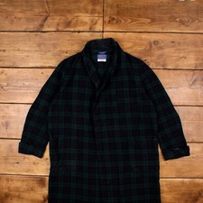 Vintage Pendleton Wool Coat L 70s Blackwatch Tartan Robe USA Made Check