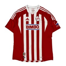 Chivas Guadalajara 2011/12 Home Adidas Striped Football Shirt - No Size Red Poly