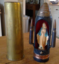 WW1 Trench Art Cut Out Holy Shrine Mary with Brass Shell Case