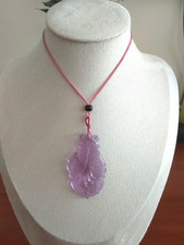 Beautiful Carved Purple Titanium Crystal Goldfish Pendant & Pink Rope Necklace