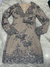✨Handmade Nude & Silver Heavy Beaded Sequined Dress Size 8 Eu36 ✨