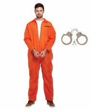 Orange PRISONER Mens COSTUME Overall Jumpsuit Convict Stag Do Fancy Dress Party 