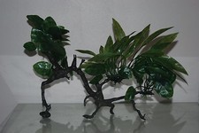 Aquarium Realistic Green Plastic Plants Attached to Wooden Log 37 x 10 x 28 cms