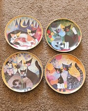 Rosina Wachtmeister Set 4 Porcelein Limited Edition Decorative Cat Plates 1997