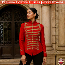 Premium Cotton Hussar Jacket Women Military Style Button Front Hussar Jacket