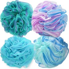 4Pc Large 75g Loofah, Shower Puff for Women and Men, Mesh Pouf, Soft Shower Pouf