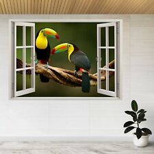 Toucan Bird Parrot Branch Forest  3d Window View Wall Sticker Poster Decal A302