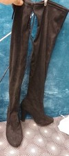 Primark Wide Fit Extra Comfort Black Suede Effect Knee High Boots Size 4