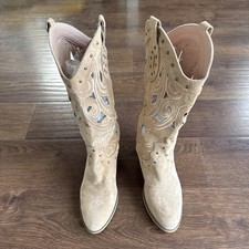 Cowboy Boots Mid Calf Western Shoes Ladies Faux Suede Womens size uk 7