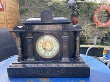 Antique Victorian French Marble Slate Mantle Clock With Key And Pendulum