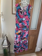 PRINT FUSION TROPICAL PRINT STRETCHY EMPIRE SLEEVELESS MAXI DRESS SIZE SMALL