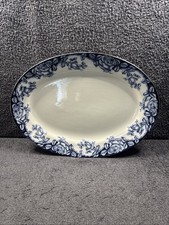W. Adams & Son Real Ironstone - Blue Rose Large 16" Oval Meat Plate / Platter