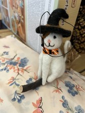 M&S Halloween Witch White Cat On Broom New Hanging Decoration