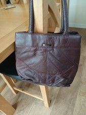 Lorenz Accessorise Brown/ Burgundy Genuine Leather Hand/ Shoulder Bag Excellent