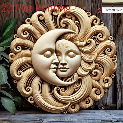Sun and moon wooden plaque - wooden,