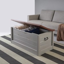 Cottage Blanket Box Grey Painted Solid Pine Storage Chest Wooden