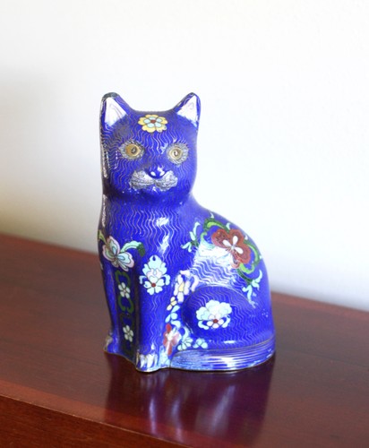 Chinese cloisonné cat - cat, 8"