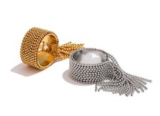 Womens Adjustable Tassel Chain Full Finger Cuff Ring PVD Gold Plated Steel Band