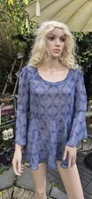 Barbara Hulanicki for George Deco Print Tunic size 14 Denim Blue Bell Sleeved