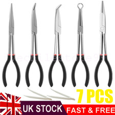 7Pcs 11" Long Reach Nose Pliers Straight Bent Tip Mechanic Equipment Hand Tool