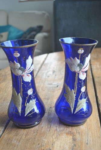 Pair victorian coralene art - pair,
