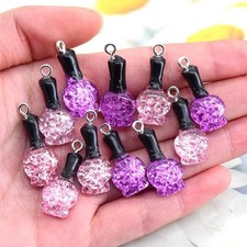 Nail Polish Resin Charms Pink Purple Sparkly Glitter Pendants Jewellery Making