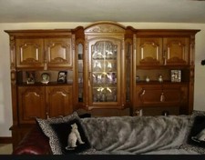 LARGE VINTAGE GERMAN 1970s SOLID OAK SCHRANK WALL UNIT DRINKS CABINET, SIDEBOARD