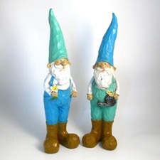 Garden Ornaments set of 2 xlarge wood carved effect gnomes jacob and james 17876