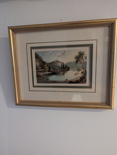 Antique print the boat - boat, house