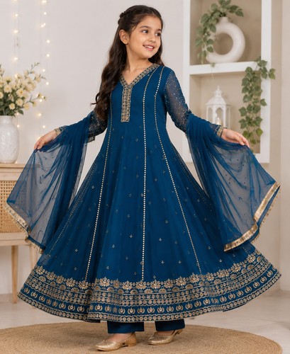 Girls teal gold pakistani - teal,