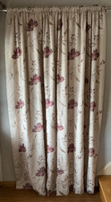 New Dunelm Mill Lined Pencil Pleat Curtains Ecru/Cream Red Brown Embrey Flowers