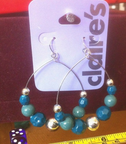 Earrings blue dangle - earrings, beads