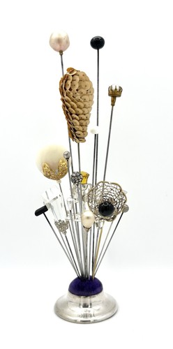 Antique silver plate hat pin - antique,