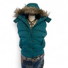 Y2K Vintage cropped puffer gilet vest faux fur removable hoodie Size M/L