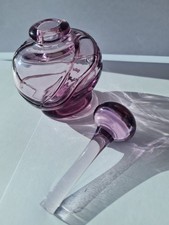 Beautiful Handblown Perfume Bottle With Stopper. Purple With Raised Swirls