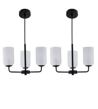 Set of 2 Modern Black 3 Arm Ceiling Pendants Light Fittings Glass Shades