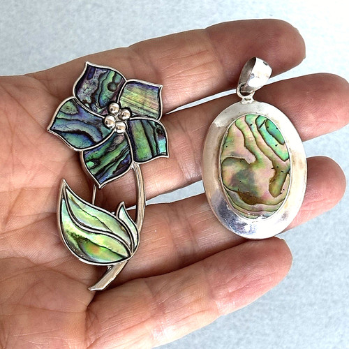 Vintage silver tone abalone - silver,