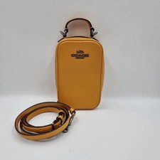 Coach Eva Mustard Genuine Leather Phone Crossbody Bag Purse Wallet CB854