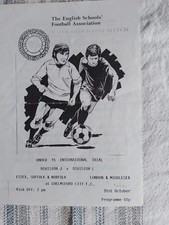 1990/91 England Schools International Trial  Division J v Division L Programme.