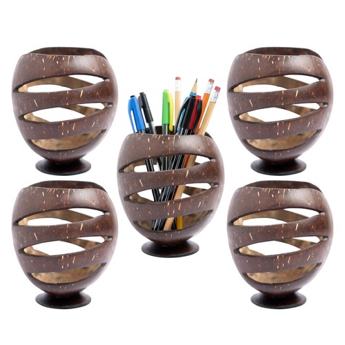 Coconut shell pen holder - coconut,