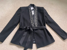 COAST Norman Hartnell Black Embellished Tuxedo Blazer Size 14 Evening NEW