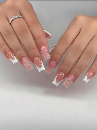 Pink flower press nails - pink,