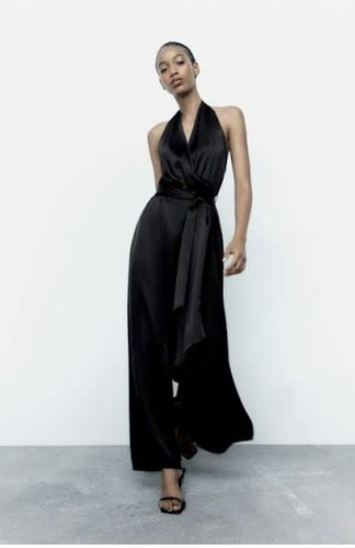 Zara black satin halter - zara, neck