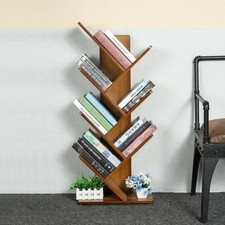 6 Tier Tree Shaped Wooden Bookshelf Free Standing Storage Rack Books & Magazines