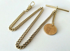 Vintage Albert Pocket Watch Chain with Coin Fob Peaky Blinders style gold plated