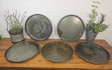 Large Round Industrial Vintage Rustic Zinc Galvanised Metal Serving Drinks Tray